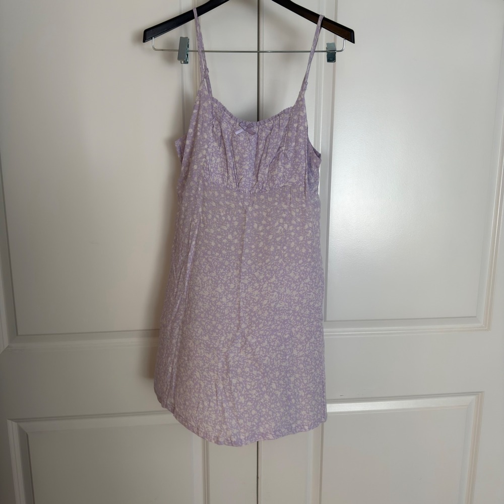 Wild Fable Purple Floral Mini Dress Medium Sleeveless Smocked Back Summer Bow